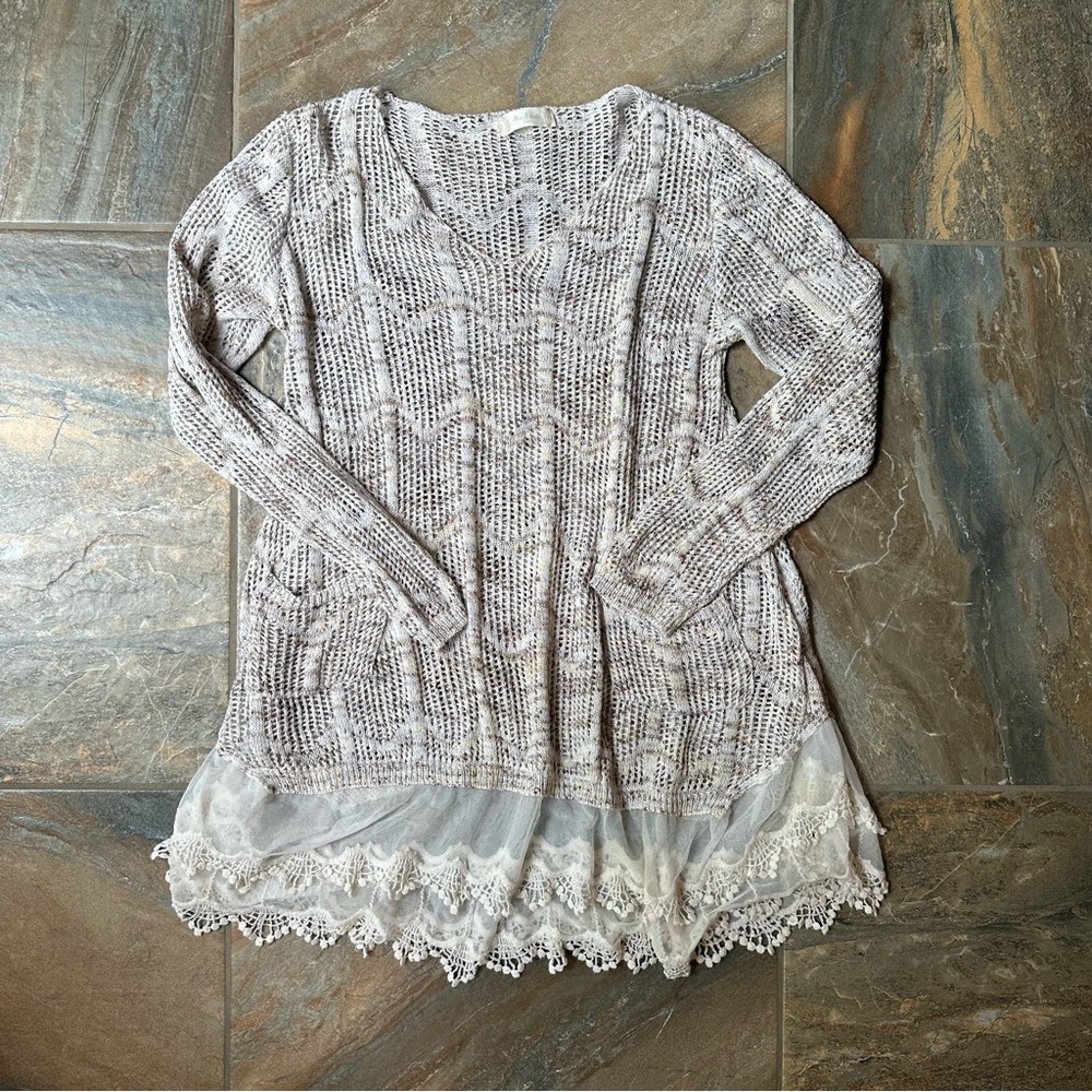 Altar’d State Crochet Knit Lace Hem Sweater Size M/L Beige Cream